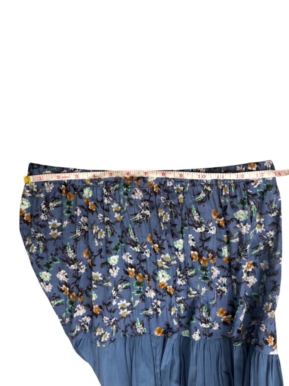 Solitaire Blue Floral Tiered Maxi Skirt Boho Cottagecore Flowing Elastic Waist - Picture 2 of 7